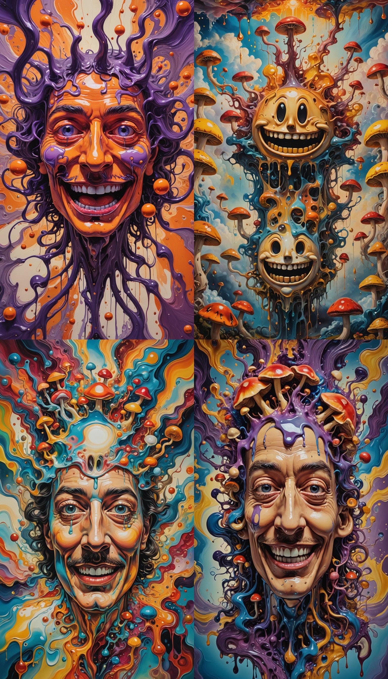 Psychedelic Melting Smiley Face with Mushroom Head