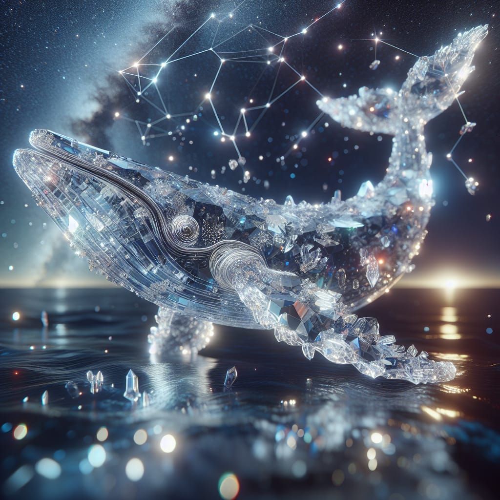 Crystal Whale Swimming Through Stars in CGI