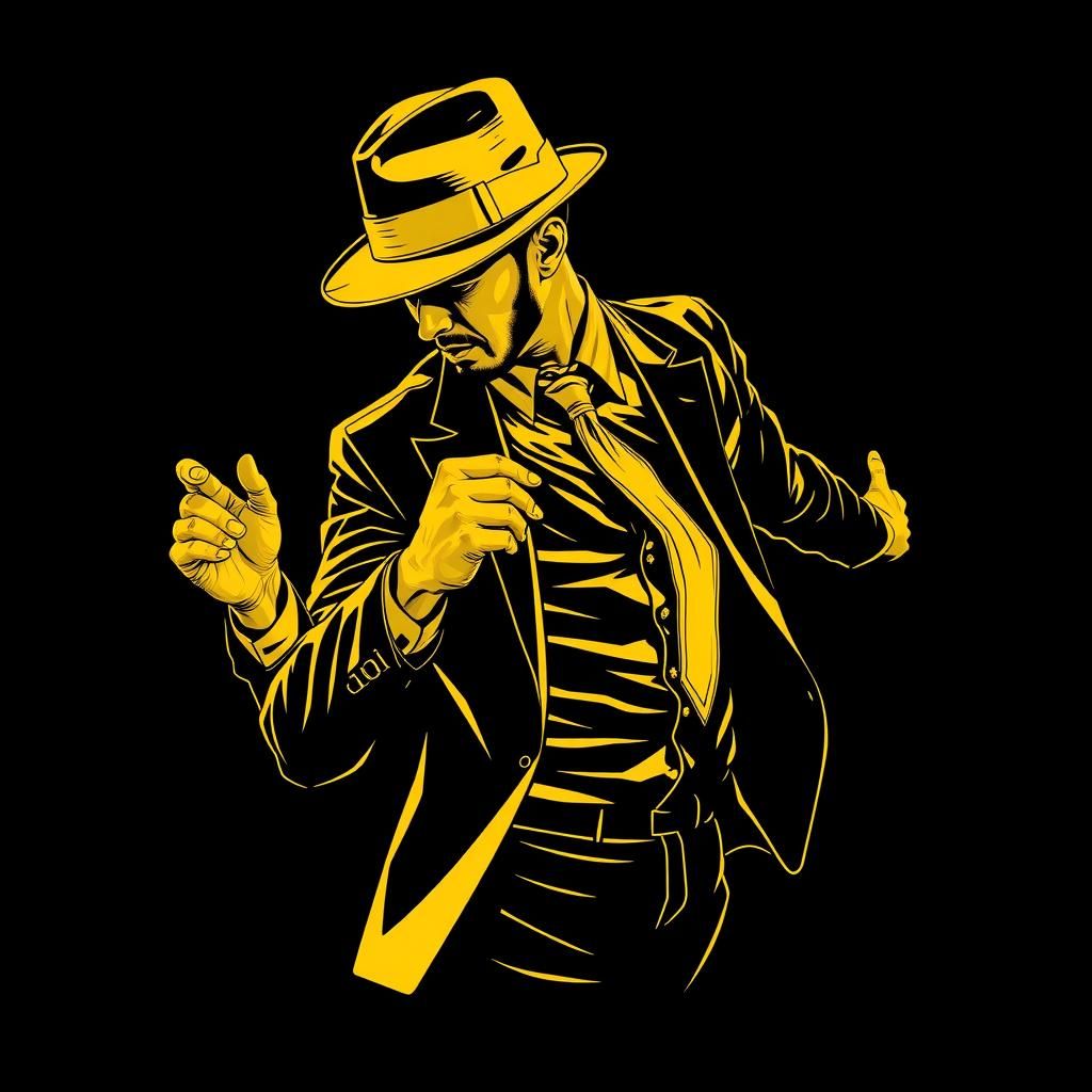 Gold One-Line Drawing of a Dynamic Shuffle Dancer