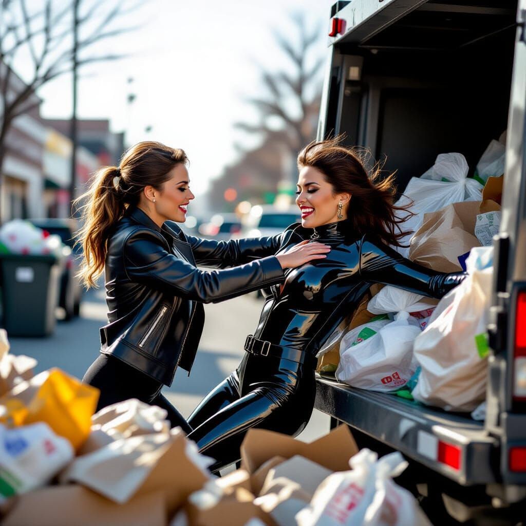 Dramatic Photo of Woman Thrown in Dumpster Truck