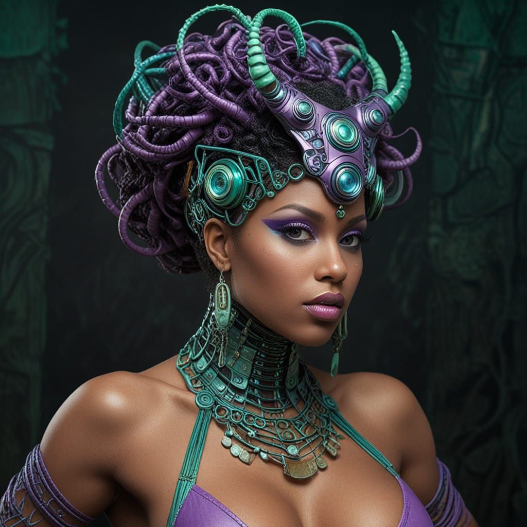 Afrofuturistic Goddess in Cyberpunk Patina