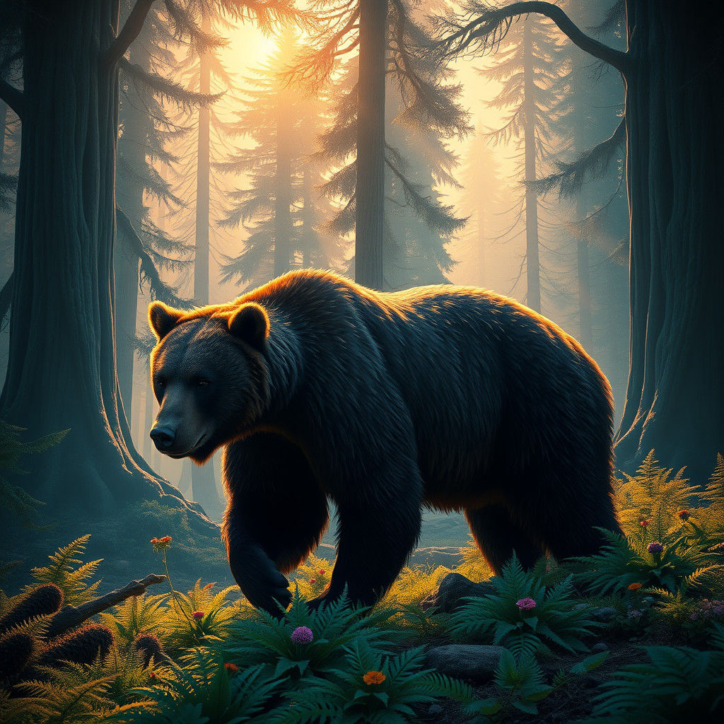 Grizzly Bear in Mystical Forest Concept Art