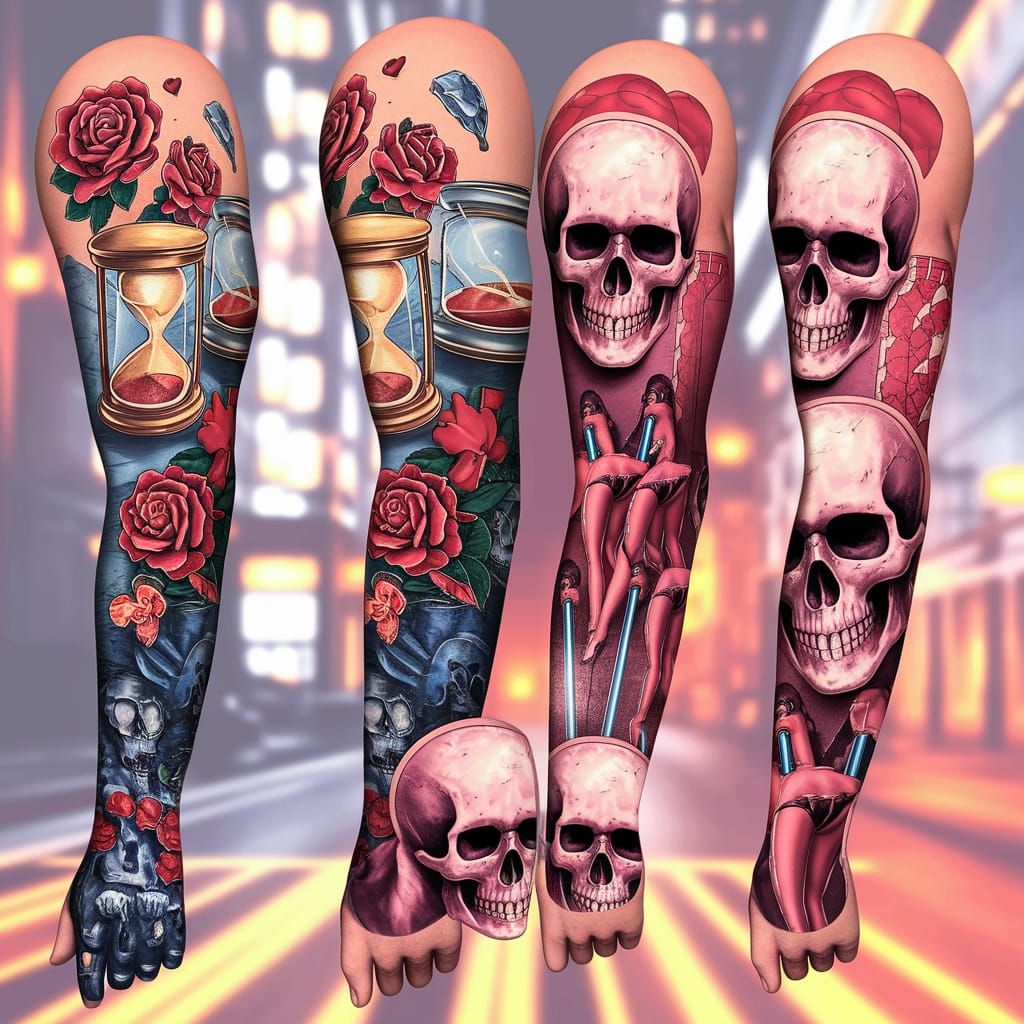 3D Render: Tattoo Sleeve Depicting Urban Struggles