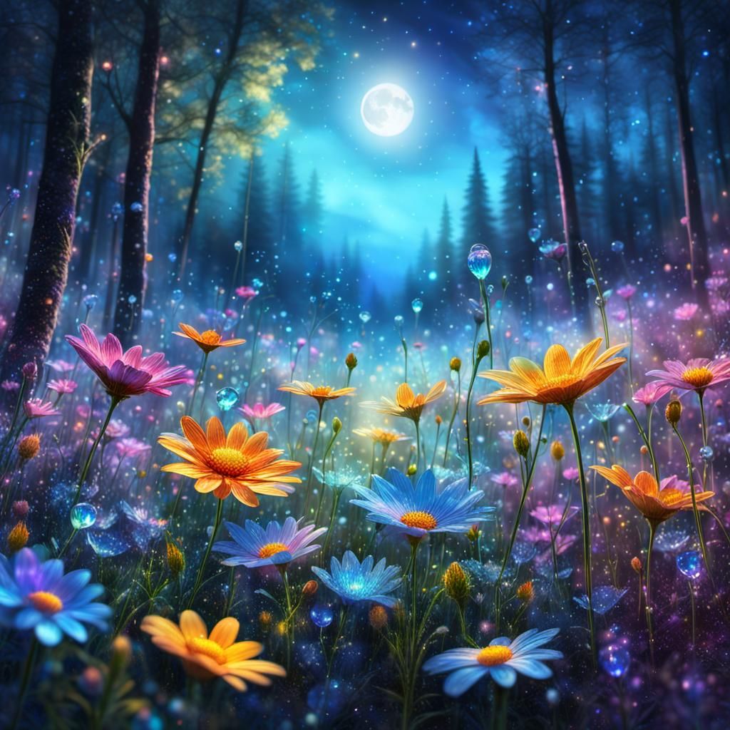 Glowing Moonlit Flower Fields in Astral Style