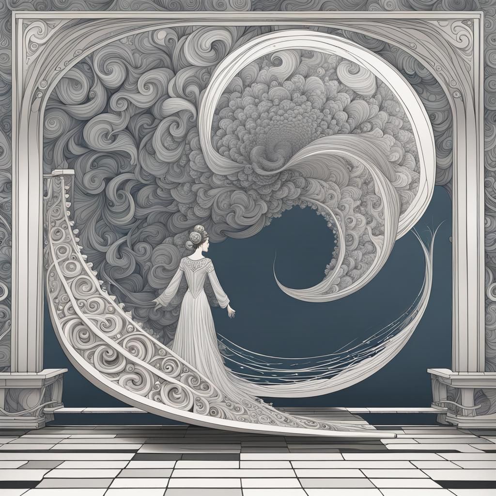 Lady Ophelia on Diving Board with Abstract Elements