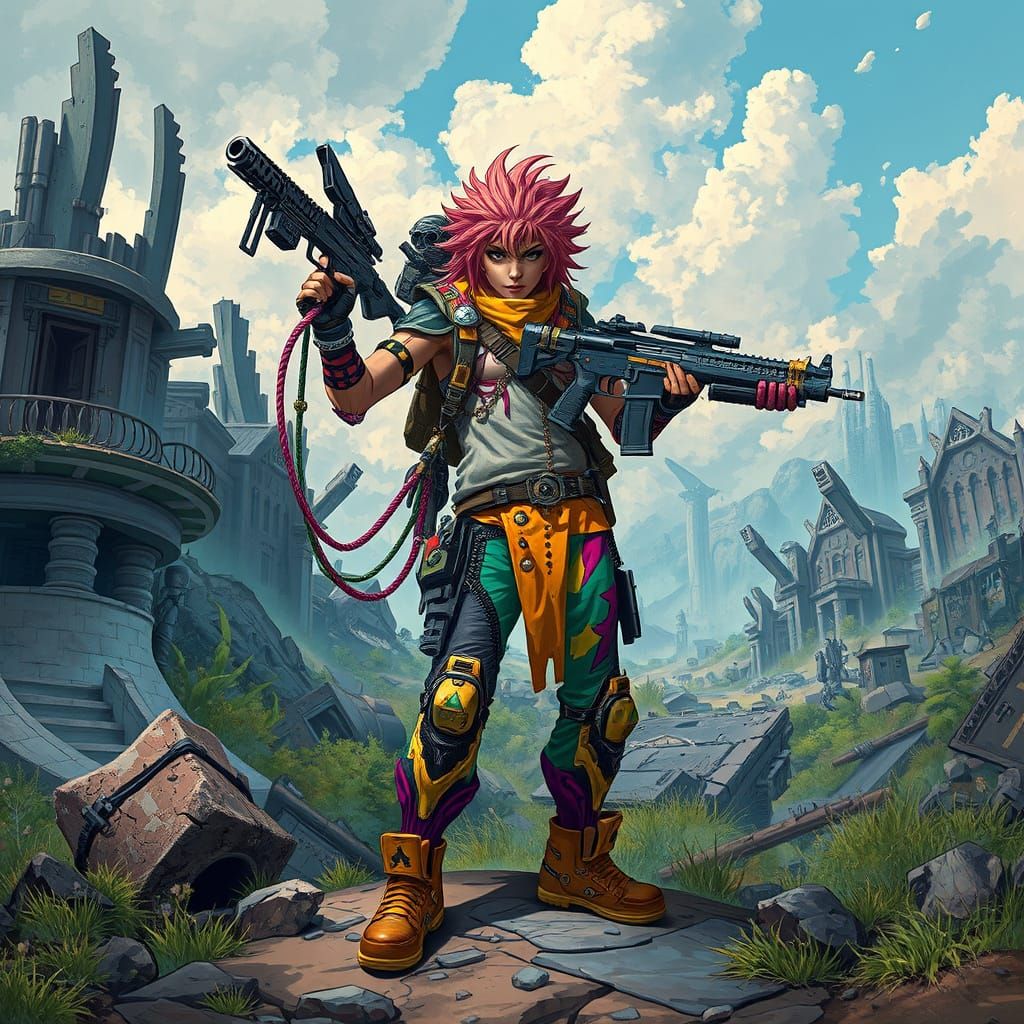 Futuristic Warrior in a Post-Apocalyptic Wasteland