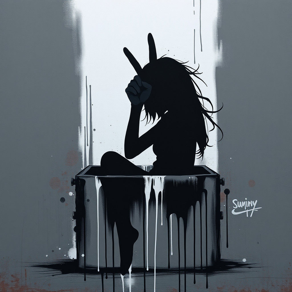 Expressionist Graffiti Art: Silhouette Girl in Box