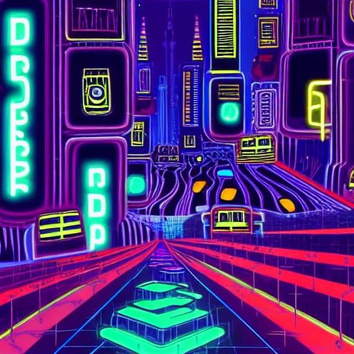 Surreal Neon Cityscape: Robots Dream of Electric Sheep