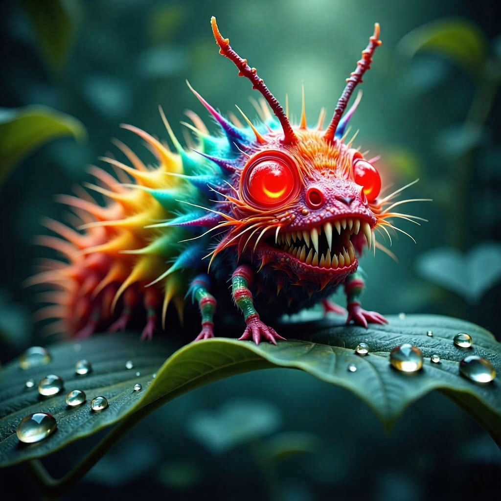 Gothic Macabre Caterpillar with Sharp Teeth Illustration