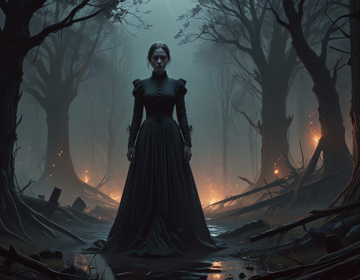 Victorian Woman in Shadowy, Dark Fantasy Art