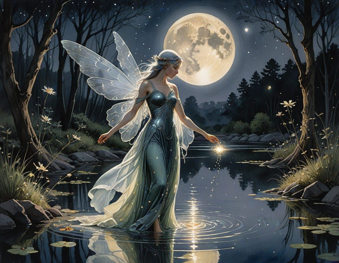 Luminous Fairy in Moonlit Serenity