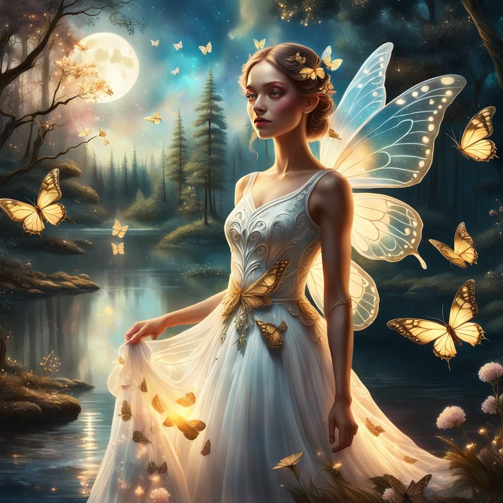 Butterfly Fairy in Magical Forest, Fantasy Concept Art