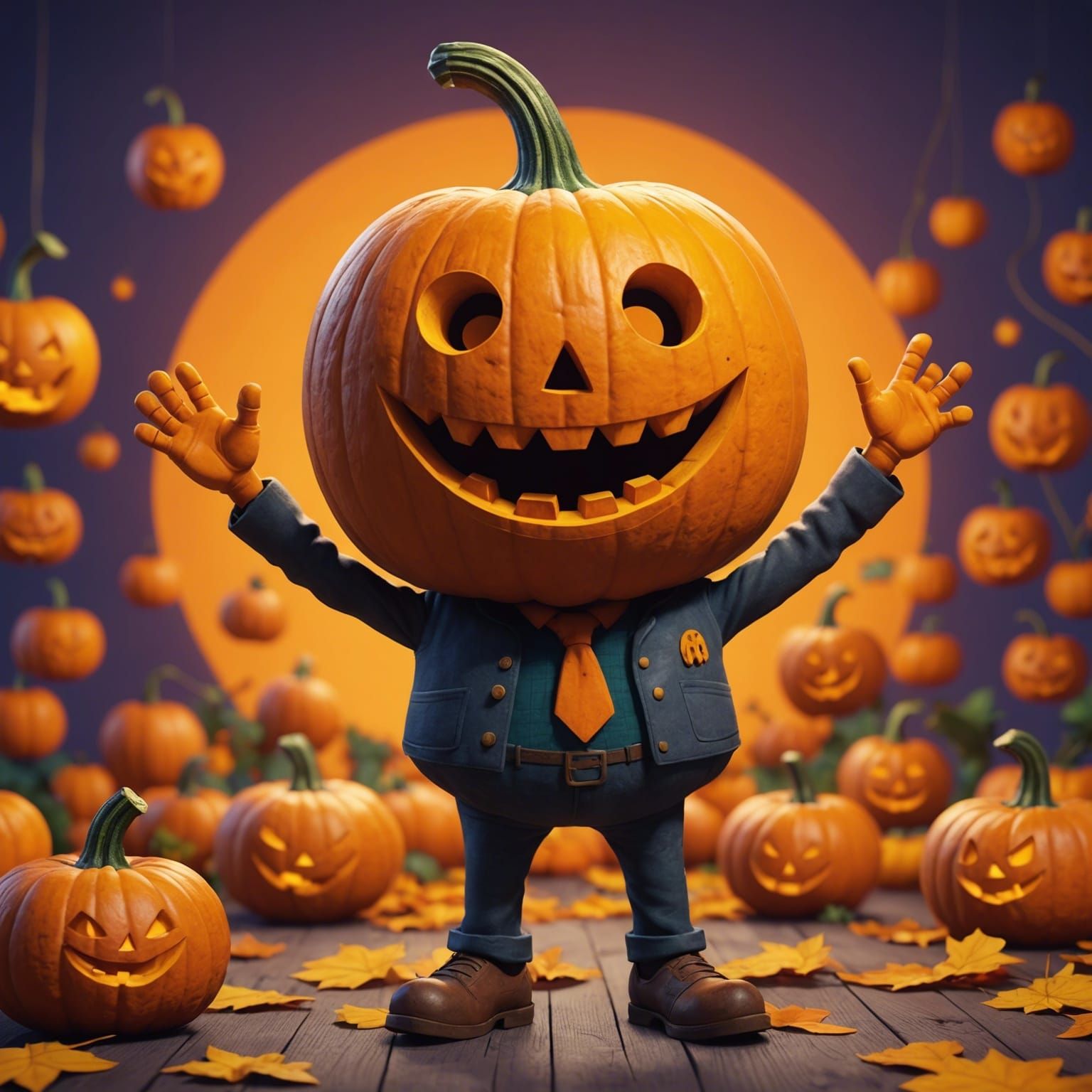 Mr. Happy Pumpkin Man in 3D Digital Art Style