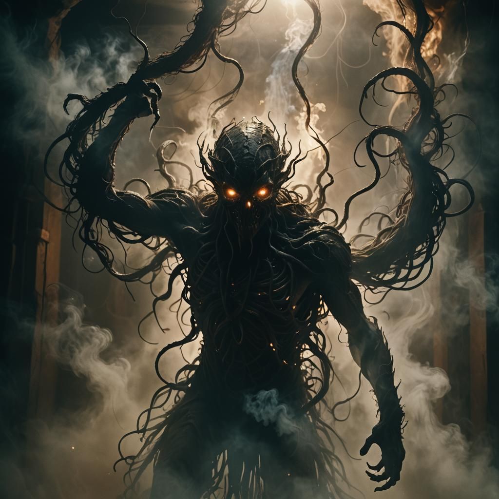 Creature Emerges from Void Portal in Smoky Shadows