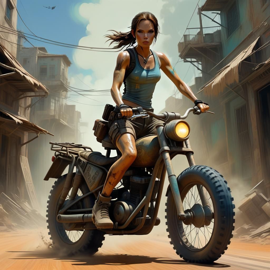 Lara Croft, bike scene, cartoon version