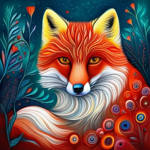 Abstract Flower Fox in Complementary Colors