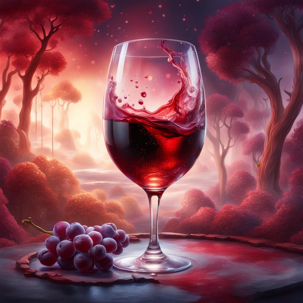Ethereal Red Wine Glass in Watercolour Style