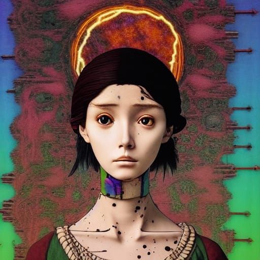 Surreal Thousand Yard Stare in Vaporwave Style