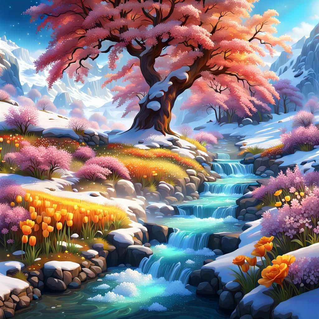 Dreamy Spring Landscape: Winter to Spring Transition