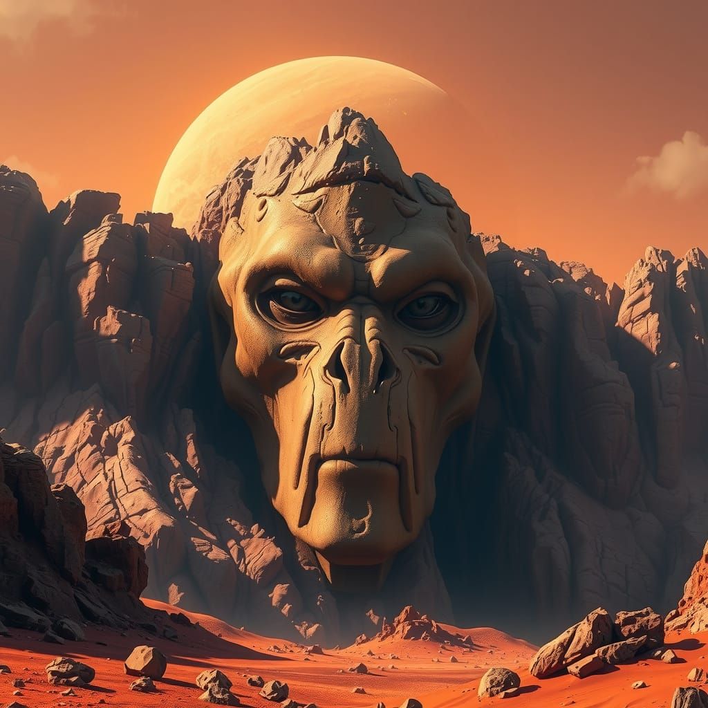 Majestic Martian Face in Rusty Red Hues