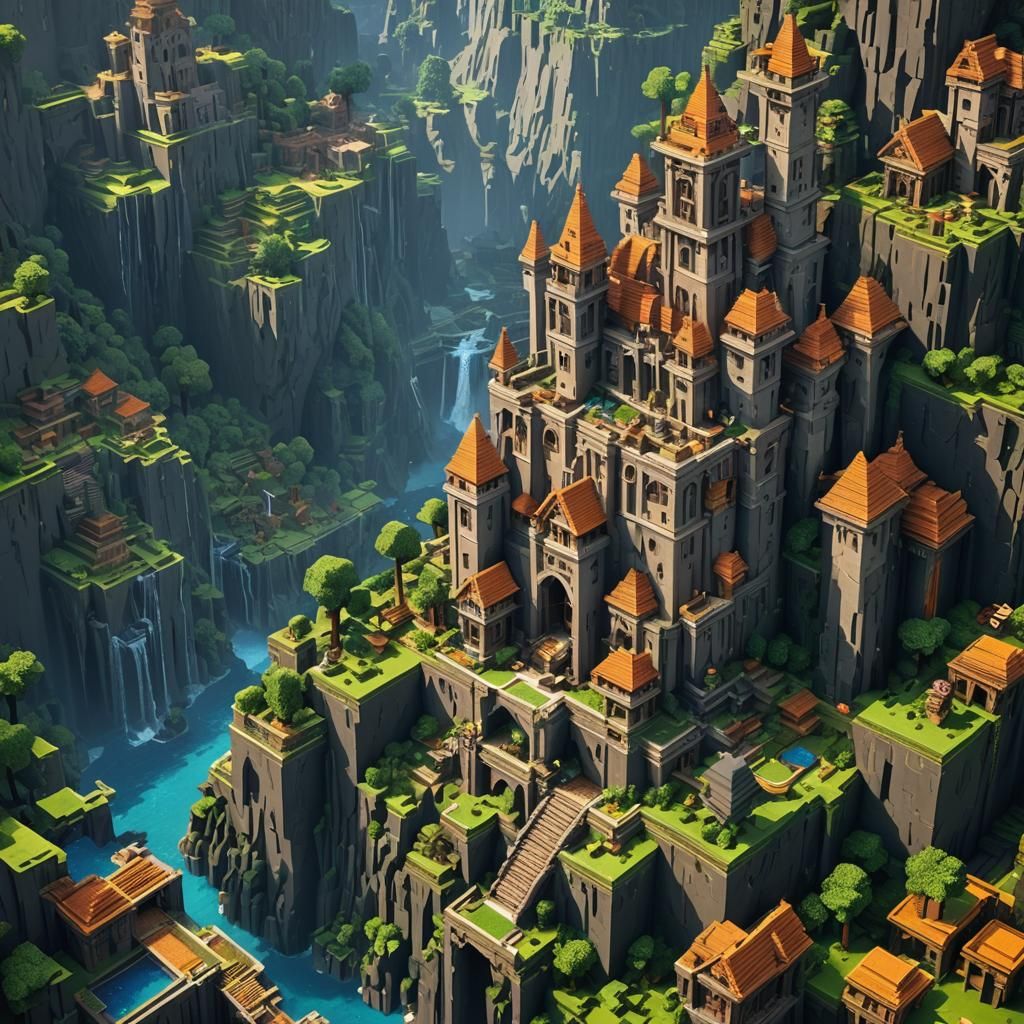 Detailed Minecraft Matte Painting in Deep Color