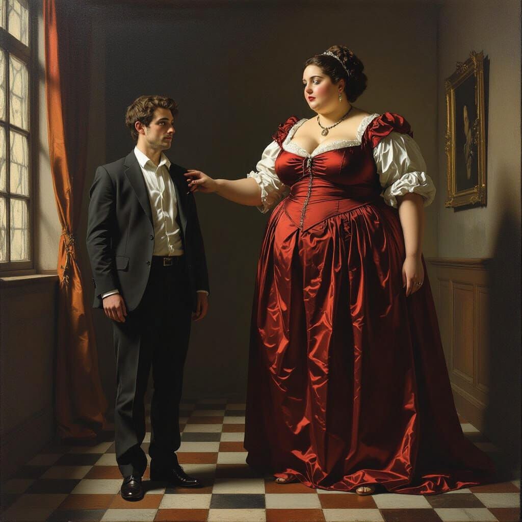 Dominant Tall Woman Compares Height in Dramatic Style