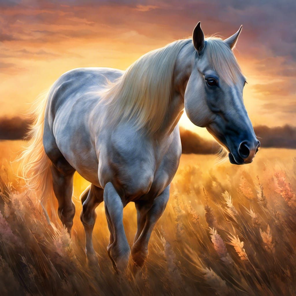Stallion in Sunrise Field: Watercolor Painting