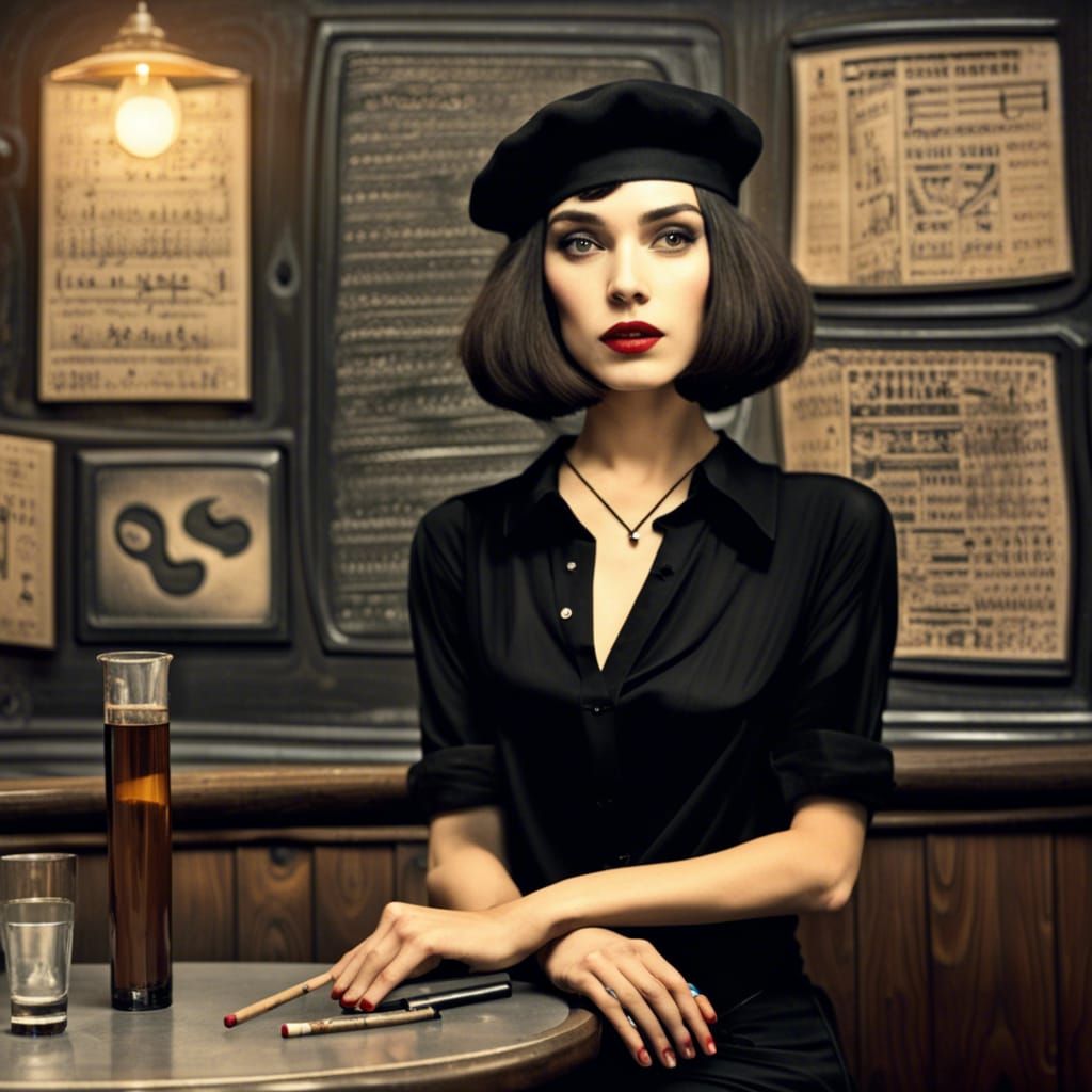 Beatnik Girl in Film Noir Style Bar Scene
