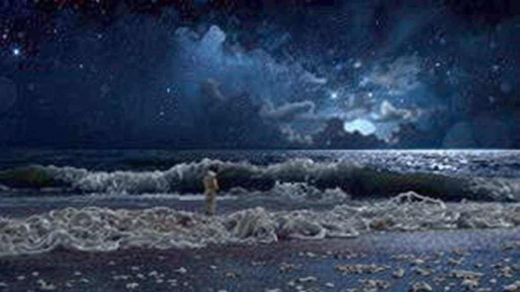 Starry Night Beach Scene in Hyperrealistic Style