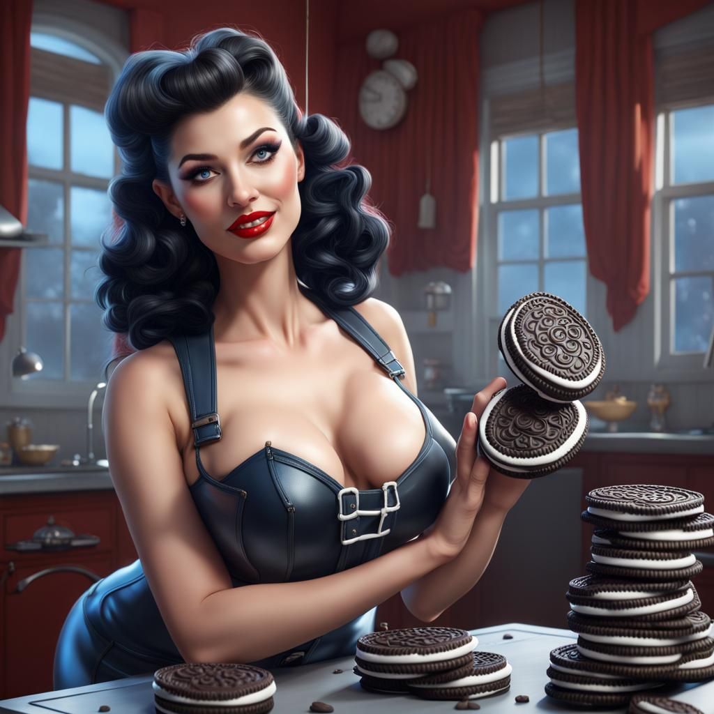 Hyperrealistic Oreo Cookie Pinup Girl