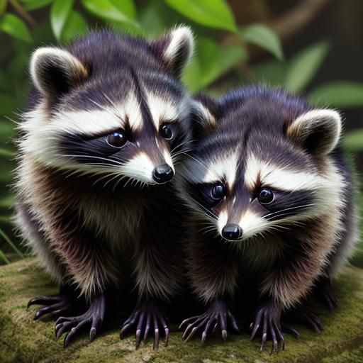 Hyperrealistic Baby Raccoons in Intricate Detail