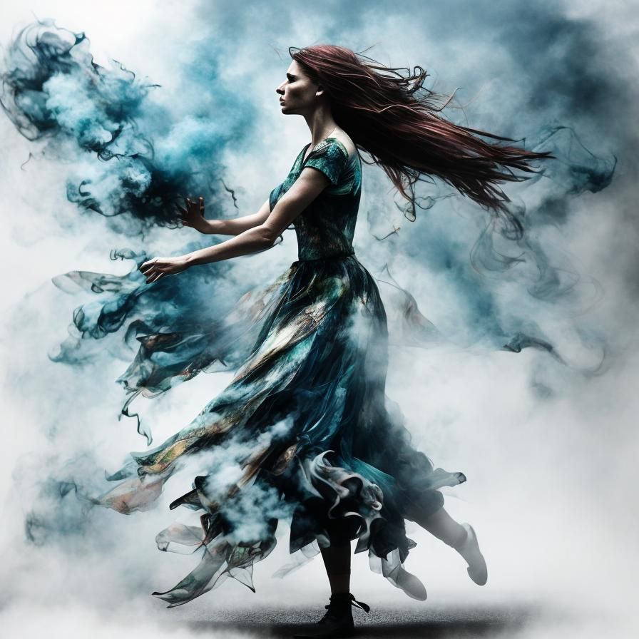 Smoky Female Figure Dancing in Alcohol Ink Style