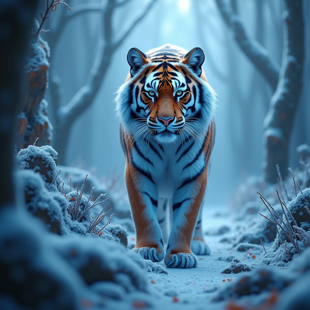 Icy Bengal Tiger in Mystical Jungle