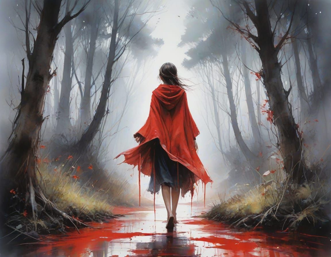 Little Red Riding Hood's Journey: A Watercolour Painting