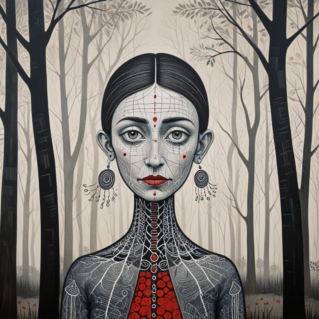 Enigmatic Traveler in Foggy Forest Landscape