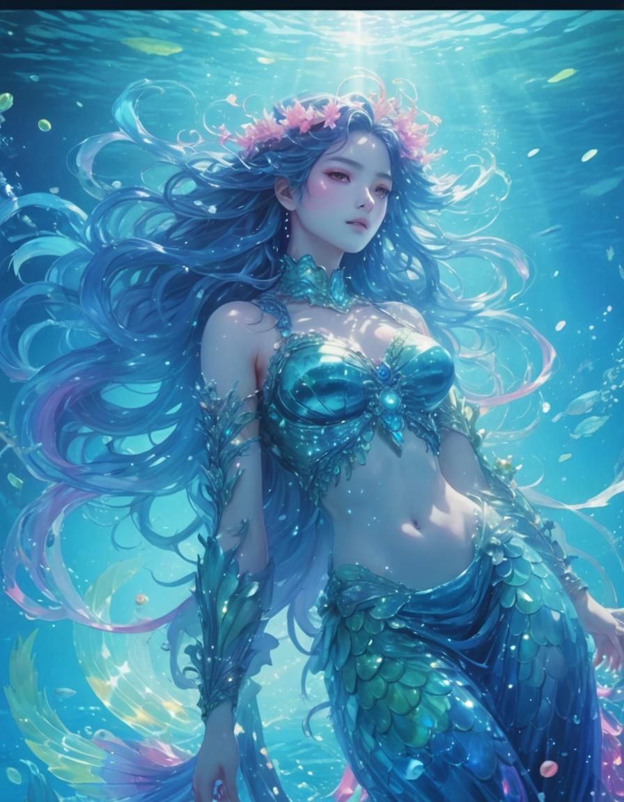 Vaporwave Sea God in Psychedelic Neon Wonderland