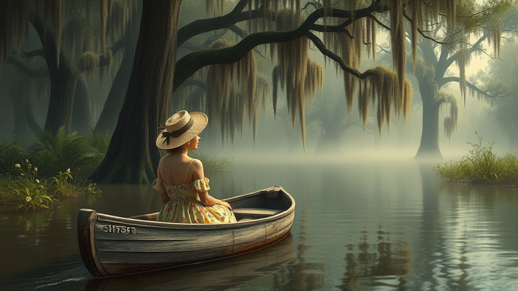 Louisiana Bayou Scene in Surrealist Style