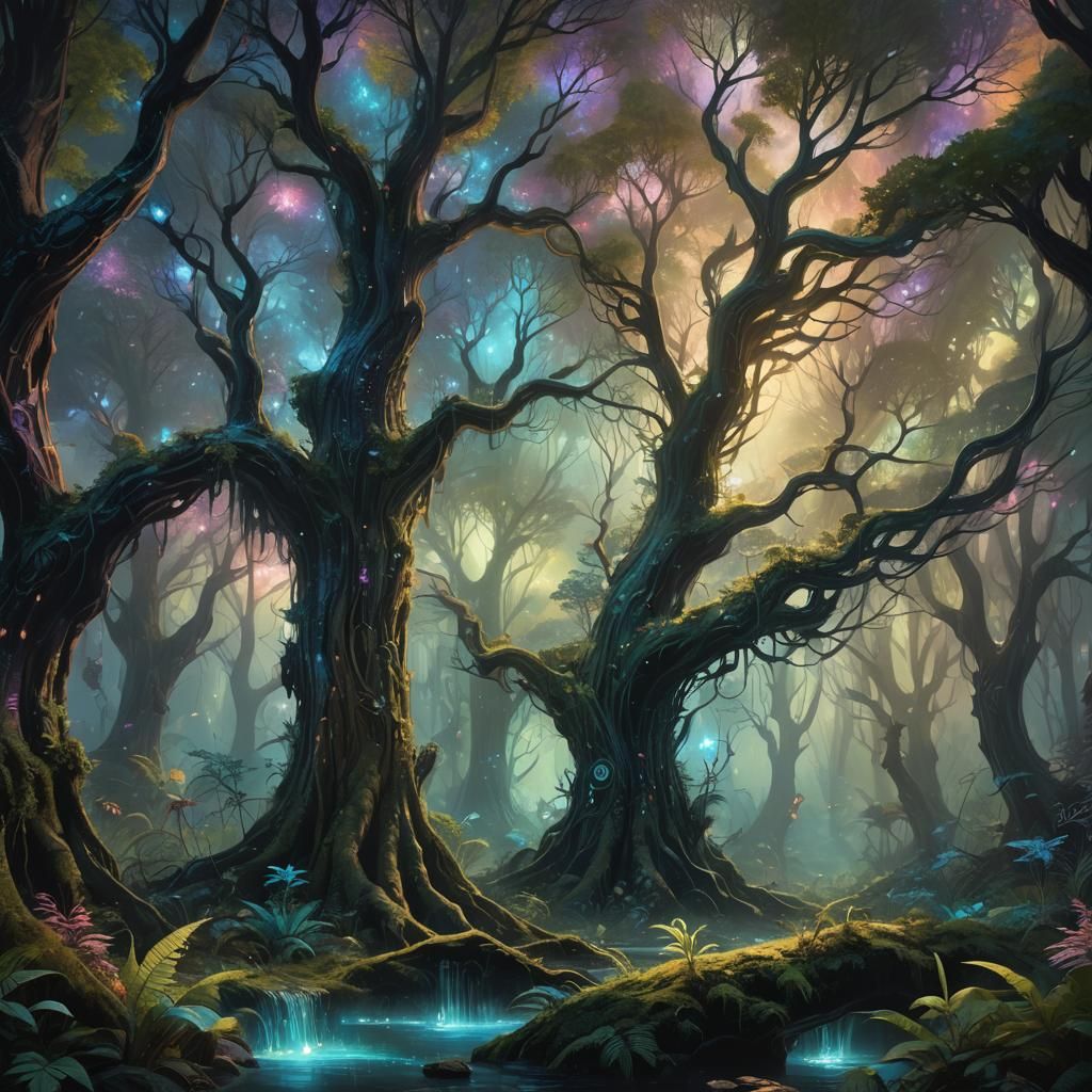 Glowing Alien Forest on Pandora: Digital Matte Painting