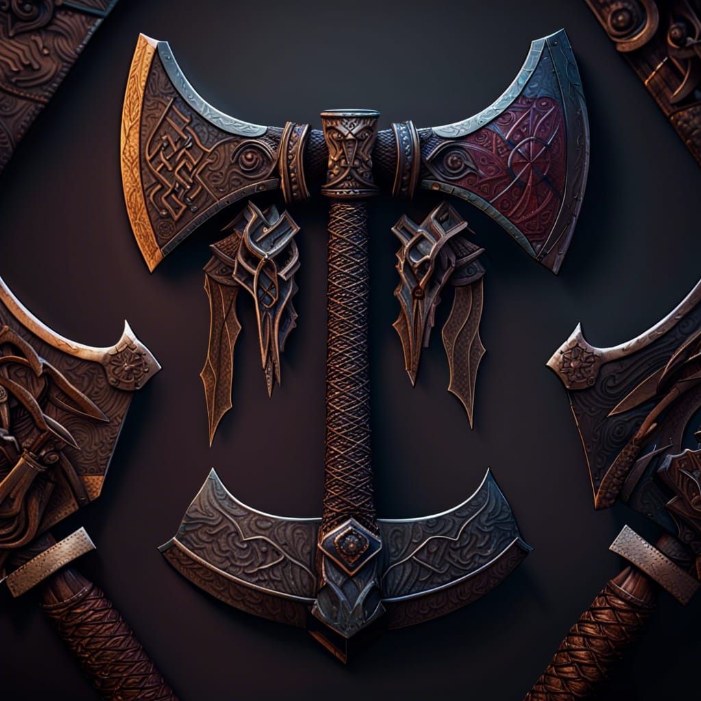 Detailed Viking Axes Matte Painting