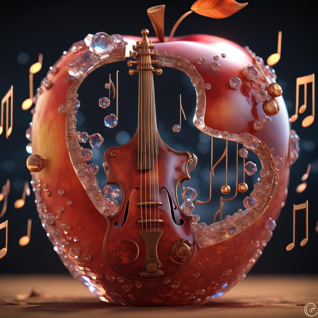 Crystal Apple Filled with Music: 8K Fantasy Art