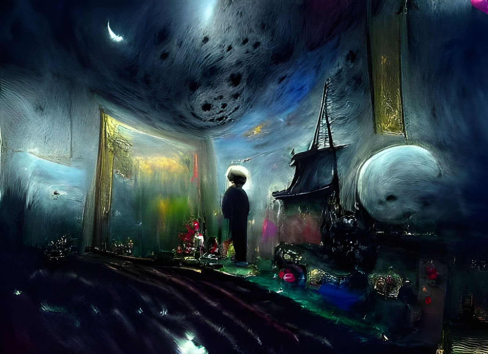 Colorful Universe Acrylic Painting in Ghibli Style