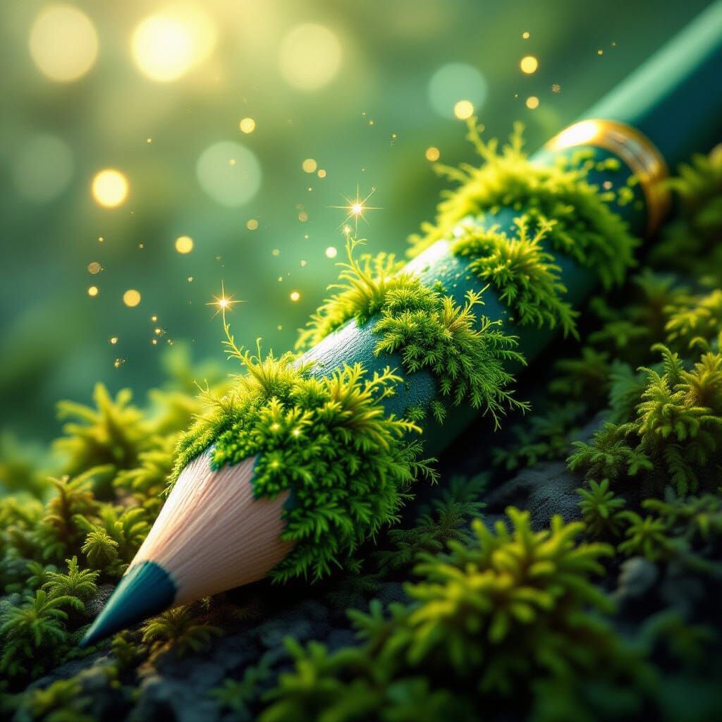 Pencil Transforms Into Luminescent Moss, Ethereal Magic