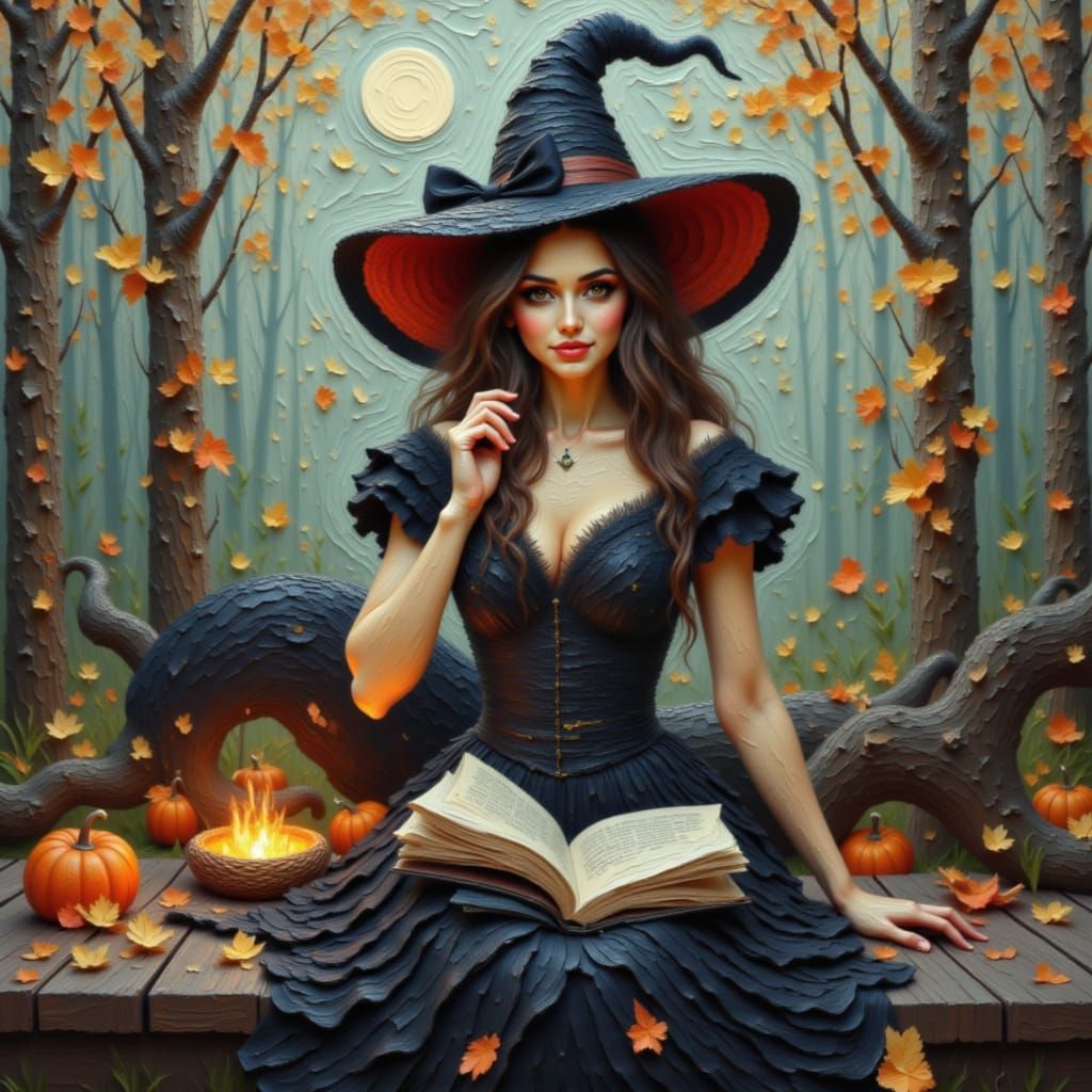 Textured Impasto Painting of a Witch