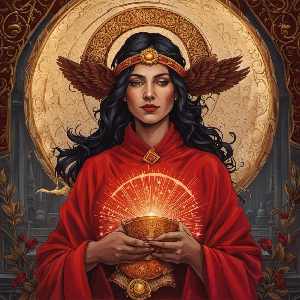 Woman with Halo Praying: Digital Tarot Art