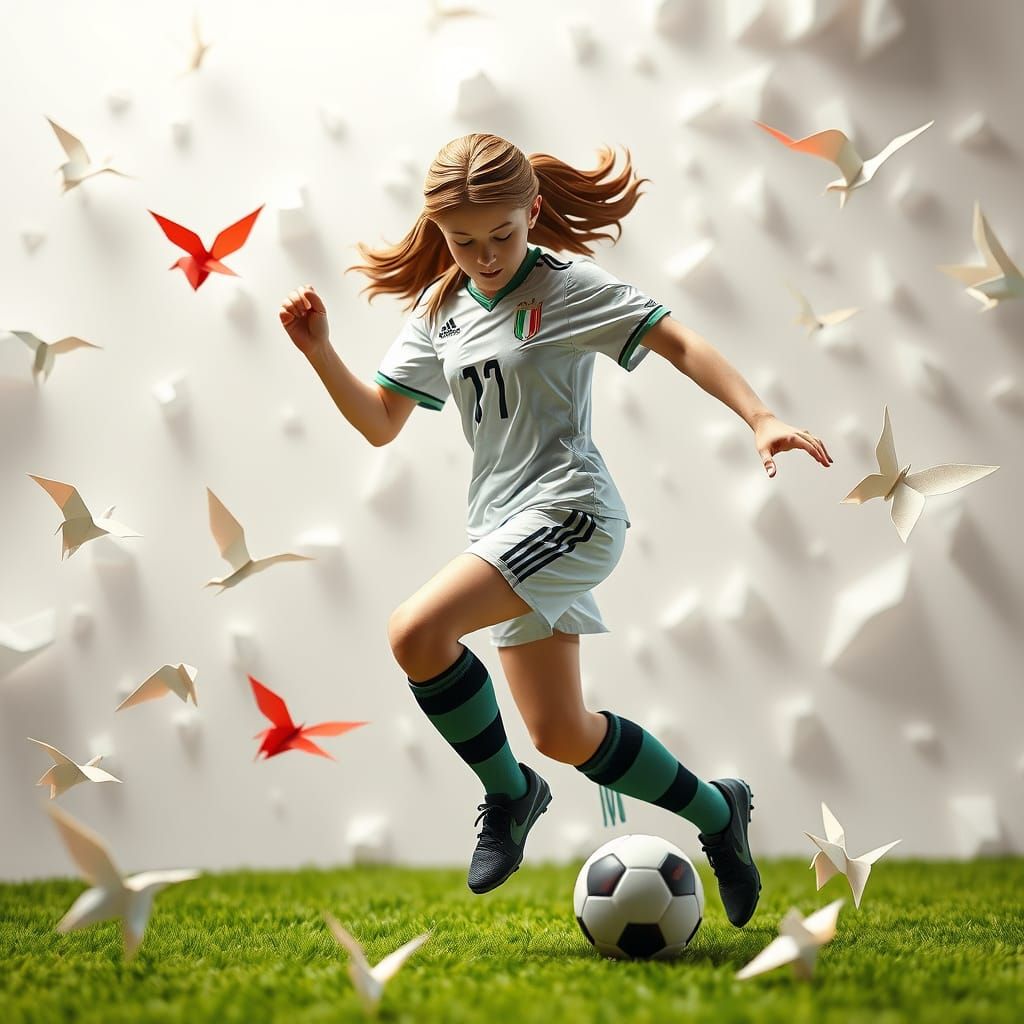 Italian Soccer Player with Origami Details, in Playful Style
