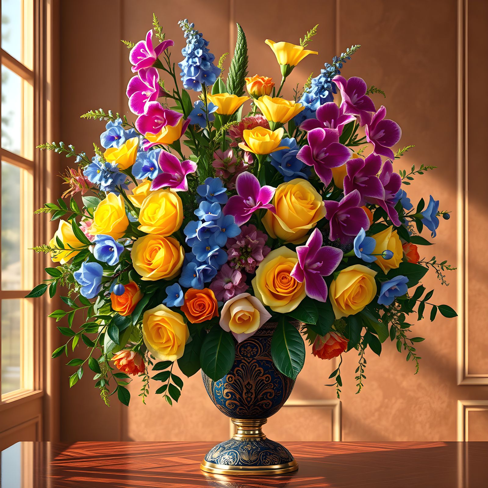 Colorful Art Deco Flowers in Hyperrealism