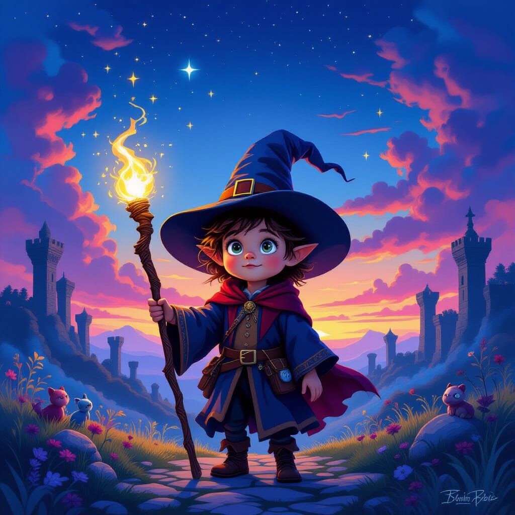 Young Wizard Child's Fantasy Adventure in Twilight