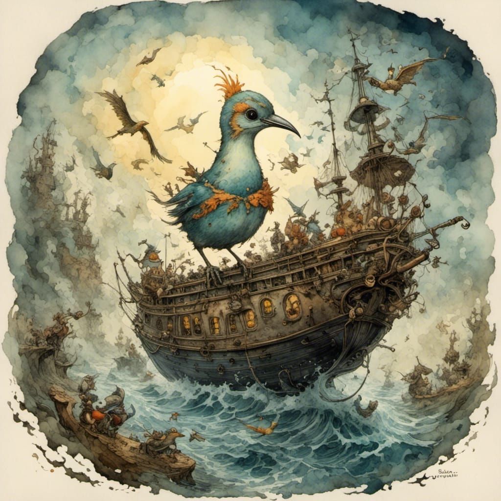 Calm Ocean Reflecting Sunlight in Watercolor Style