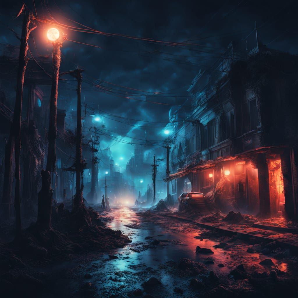 Desolate Cityscape of Undead Horrors in Dark, Cinematic Styl...