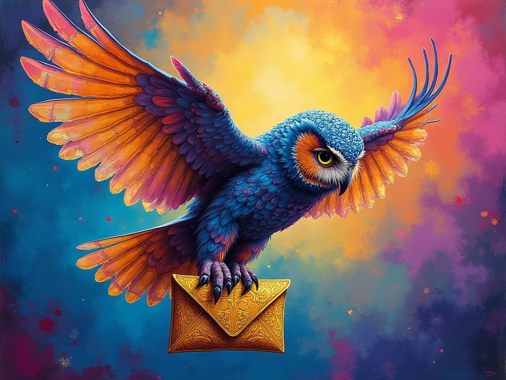 Magical Owl Conveys Precious Message Across Vibrant Skies